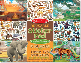 melissa and doug חוברת 5 דפי יצירה ו 175 מדבקות רב פעמיות דגם Jungle & Savanna