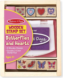 melissa and doug ערכת חותמות מעץ פרפרים ולבבות דגם Butterflies and Hearts