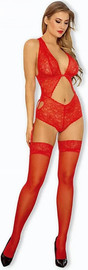 Kinky pinky lingerie בגד גוף תחרה אדום עם פתחים | Rosalia