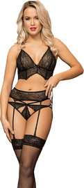 Kinky pinky lingerie סט תחרה 4 חלקים עם גרביוני רשת | Amara