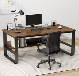 MY OFFICE שולחן עבודה ענק ברוחב 1.40 ס"מ דגם צבע עץ כהה בשילוב שחור