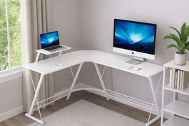 MY OFFICE עמדת מחשב פינתית רחבה דגם DYNAMIC צבע לבן