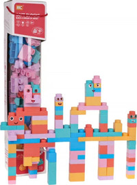 Soft Blocks קוביות רכות לבניה 89 יחידות עם גלגלים - ורוד
