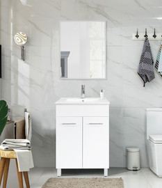 Tudo Design ארון אמבטיה עומד 60 ס"מ עם כיור חרס ומראה דגם לוטוס Lotus