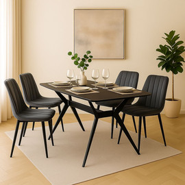 Tudo Design פינת אוכל מקרמיקה + 4 כיסאות קטיפה בגוון אפור כהה דגם פירנצה-ריברה