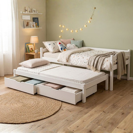 Tudo Design מיטת ילדים ונוער מעץ אורן מלא כולל מיטת חבר ו-2 מגירות אחסון דגם מילה MILA