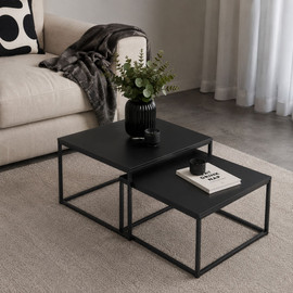 Tudo Design סט שולחנות סלון מודרני ממתכת ועץ בגוון שחור דגם טומי | Tommy