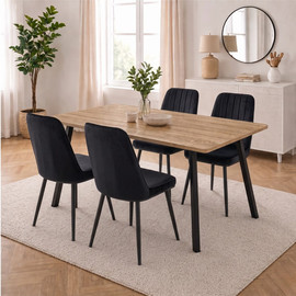 Tudo Design פינת אוכל קומפקטית הכוללת שולחן אוכל ו- 4 כיסאות מרופדים בגוון שחור דגם גולן-מונקו
