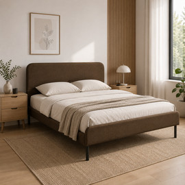 Tudo Design מיטה זוגית 140/190 ס"מ מרופדת בבד אריג בגוון אפור כהה ברונזה דגם עופרי OFRI