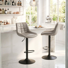 Tudo Design זוג כיסאות בר מתכווננים בריפוד דמוי עור אפור בעיצוב מודרני דגם רומאו