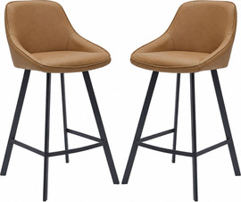 Tudo Design זוג כיסאות בר - מעוצבים דגם סטאר מושב דמוי עור חום