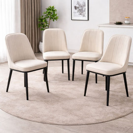 Tudo Design רביעיית כיסאות אוכל מרופדים בבד קטיפתי בצבע שמנת עם רגלי מתכת שחורות דגם מונקו