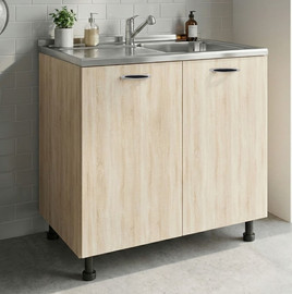 Tudo Design ארון שירות תחתון 80 ס"מ כולל כיור נירוסטה דגם נפולי בגוון אלון