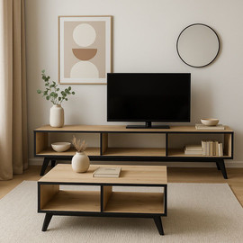 Tudo Design סט מזנון ושולחן לסלון דגם סביון בגוון אלון מבית טודו דיזיין