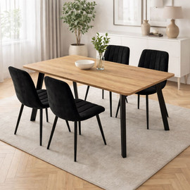 Tudo Design פינת אוכל 120/70 שולחן אוכל ו- 4 כיסאות מרופדים בגוון שחור דגם גולן-ריברה