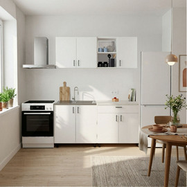 Tudo Design מטבח מודרני ברוחב 1.6 מטר עליון ותחתון בגוון לבן כולל כיור נירוסטה דגם אופל OPAL