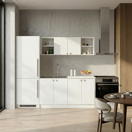 Tudo Design מטבח מודרני ברוחב 1.6 מטר עליון ותחתון בגוון לבן כולל כיור נירוסטה דגם פולר POLAR
