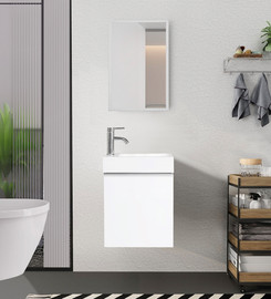 Tudo Design ארונית שירותים צפה דגם כלנית 45 ס"מ לבן עם כיור חרס ומראה