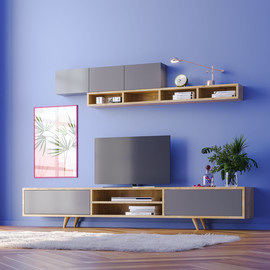 Twins design מזנון טלוויזיה  + סט מדפים תואם ברוחב 1.70 דגם Rose רוז אפור  מבית Twins Design