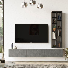 Twins design מזנון צף ברוחב 174.6 ס"מ בשילוב יחידת מדפים דגם הדר מבית Twins Design - אפור משולב צבע בטון