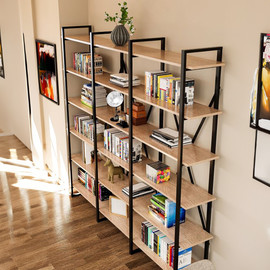 Twins design ספריה מעוצבת בעלת 5 מדפים ברוחב 220 ס"מ דגם ליאנה מבית Twins Design - חום בהיר CORDOBA גובה 200 ס"מ