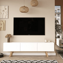 Twins design מזנון עומד ברוחב 180 בצבע לבן עם רגלי עץ דגם לידר מבית Twins Design