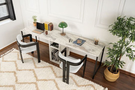Twins design שולחן עבודה זוגי דגם Marble Black – עיצוב שיש פרזיה עם רגלי מתכת שחורות