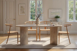 Twins design שולחן אוכל דגם Travertine – עיצוב שיש יוקרתי בגוון טרוורטין טבעי
