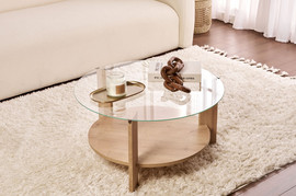 Twins design שולחן סלון עגול מזכוכית בשילוב צבע עץ דגם קיילא מבית Twins Design