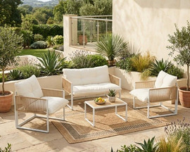 Twins design מערכת ישיבה 1+1+2 + שולחן קפה עשוי ראטן דגם כפרי מבית Twins Design