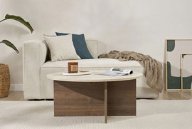 Twins design שולחן סלון עגול דגם אודין בגוון טרוורטין מבית Twins Design