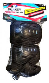 Skater סט מגיני בטיחות מקצועיים לילדים לברכיים, מרפקים ופרקי כף היד כולל תיק נשיאה - M שחור