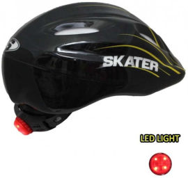 Skater קסדה בטיחותית לילדים עם מנגנון הרחבה ונורת לד אחורית 3 מצבים - S שחור