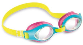 INTEX משקפי שחייה לילדים JUNIOR בגיל 3-8 עם עדשות UV ורצועה מתכווננת - תכלת/ורוד
