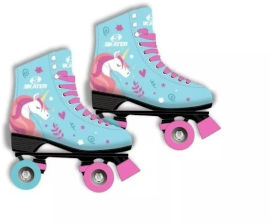 Skater סקטים 4 גלגלי PVC, גלגיליות ומעצור - דגם חד קרן על רקע תכלת - מידה 34