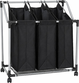 BoxShop סל כביסה נייד 3 תאים עם גלגלים