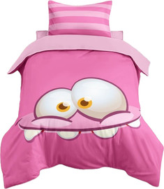 BoxShop סט מצעים מיטה וחצי פרצופים צבע ורוד