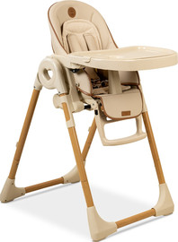 bebe כסא אוכל מפואר לילדים Woody שלד דמוי עץ, בריפוד דמוי עור, מצבי שכיבה וגובה - בז'/דמוי עץ