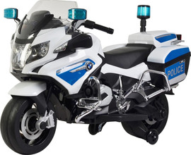 סלקטד אופנוע ממונע 12V דמוי BMW נסיעה קדימה ואחורה, אורות מהבהבים ומגפון - לבן