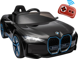 Toyland מכונית ממונעת 12V לילדים בדמות BMW I4 עם שלט רחוק, אורות ומושב דמוי עור - שחור