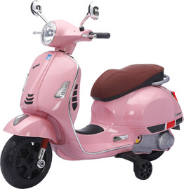 I AM Toys אופנוע ממונע ווספה 12V לילדים דגם רטרו וינטג עם מושב מרופד עור ואפקטים קוליים - ורוד
