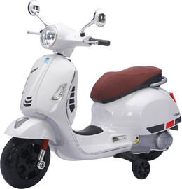 I AM Toys אופנוע ממונע ווספה 12V לילדים דגם רטרו וינטג עם מושב מרופד עור ואפקטים קוליים - לבן