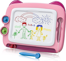 Star Toys לוח ציור מגנטי לילדים עם חותמות צורות, עט מחובר ומחק הזזה מהיר – ורוד