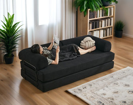 Fluffies ספה זוגית הנפתחת למיטת אירוח ZEE לבית ולמשרד בצבע שחור מבית Fluffies