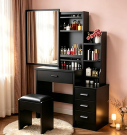 Rosso Italy שידת איפור מודרנית עם מראה תאורת לד וכסא רוחב 100 סמ דגם RSM-5022 מבית ROSSO ITALY צבע שחור