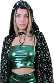 בי מגניב גלימת פייטים ירוקה-שחורה עם קפוצ'ון