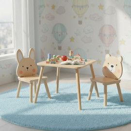 BUBU סט שולחן וכיסאות לילדים דגם חיות