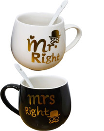 ORO סט 2 ספלים לזוגות Mr.Right/Mrs.Right – עם כפיות