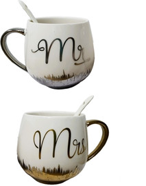 ORO סט ספלים זוגי יוקרתי Mr / Mrs – עם כפיות