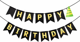 מסיבלנד שלט happy birthday שחור עם כיתוב זהב